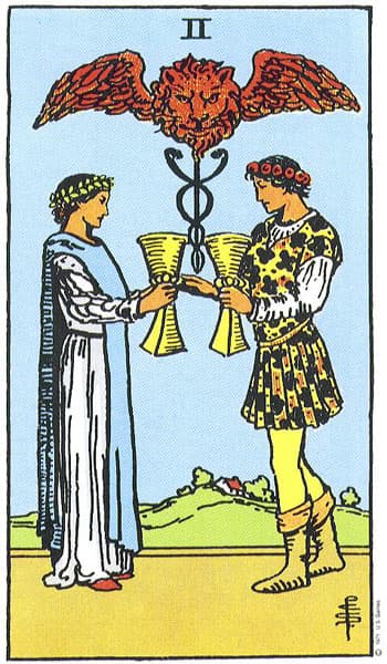 Two of Cups tarot card (Rider-Waite)