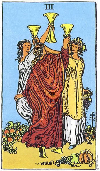 Three of Cups tarot card (Rider-Waite)