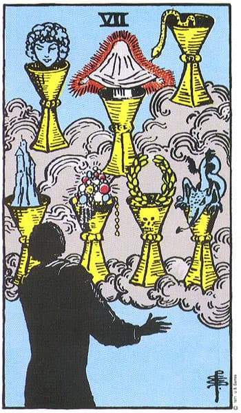 Seven of Cups tarot card (Rider-Waite)