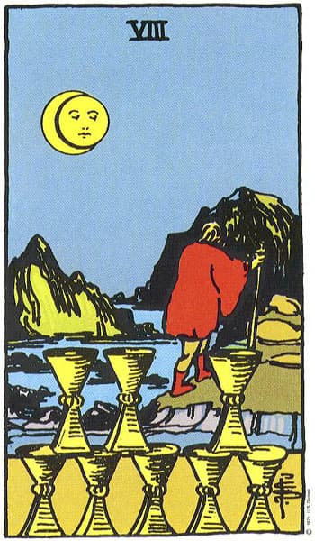 Eight of Cups tarot card (Rider-Waite)