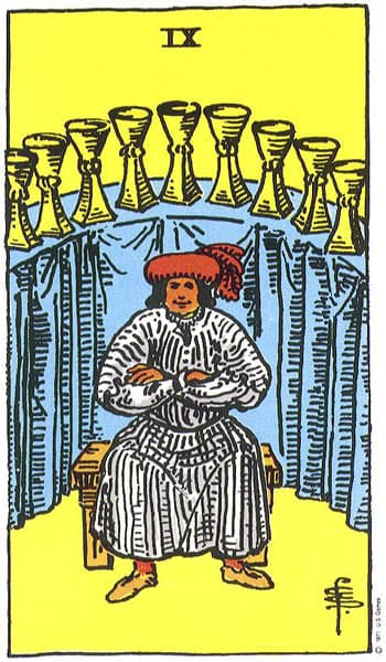 Nine of Cups tarot card (Rider-Waite)