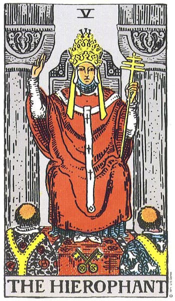 The Hierophant tarot card (Rider-Waite)