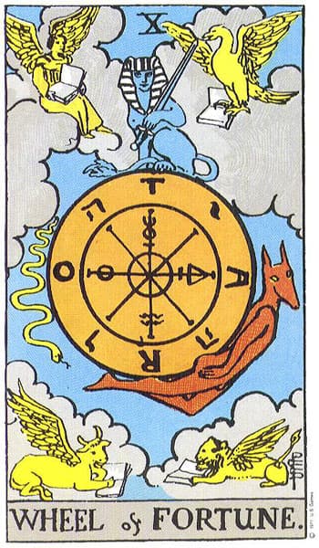 Wheel of Fortune tarot card (Rider-Waite)