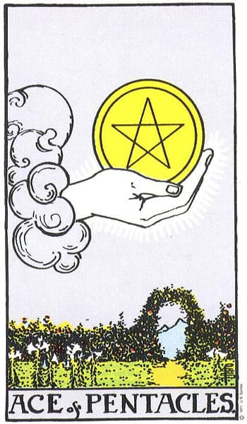 Ace of Pentacles tarot card (Rider-Waite)