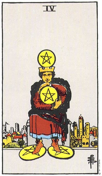 Four of Pentacles tarot card (Rider-Waite)