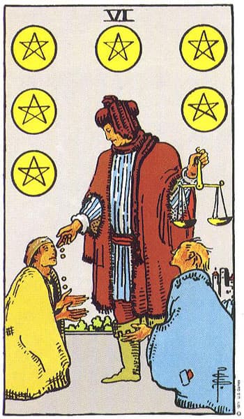 Six of Pentacles tarot card (Rider-Waite)