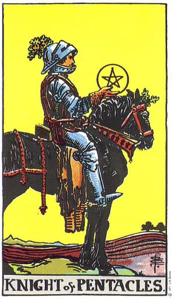 Knight of Pentacles tarot card (Rider-Waite)