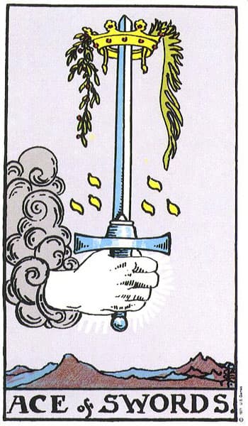 Ace of Swords tarot card (Rider-Waite)