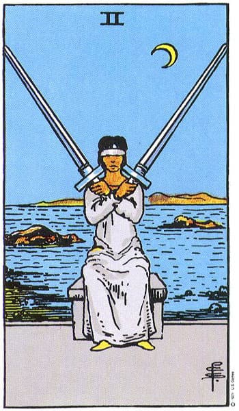 Two of Swords tarot card (Rider-Waite)