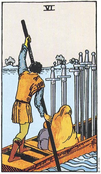 Six of Swords tarot card (Rider-Waite)