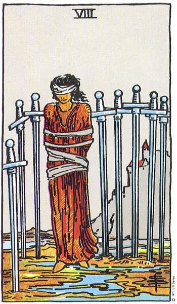 Eight of Swords tarot card (Rider-Waite)