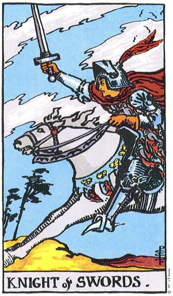 Knight of Swords tarot card (Rider-Waite)