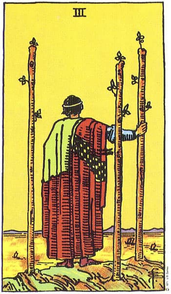 Three of Wands tarot card (Rider-Waite)