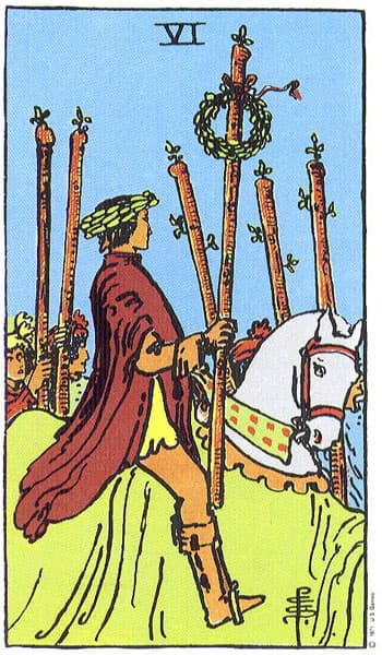 Six of Wands tarot card (Rider-Waite)