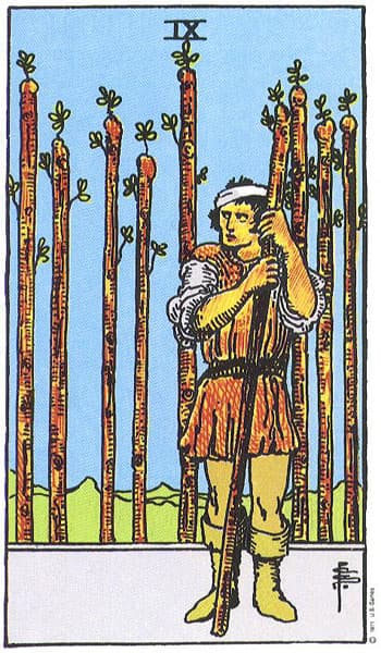 Nine of Wands tarot card (Rider-Waite)