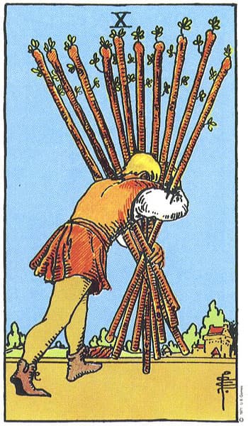Ten of Wands tarot card (Rider-Waite)