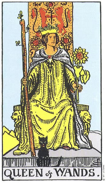 Queen of Wands tarot card (Rider-Waite)